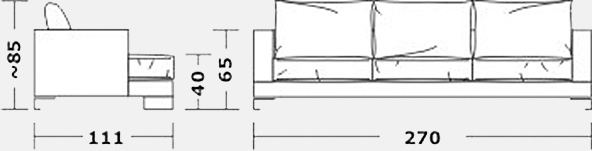 Габариты трехместного тканевого дивана LEXUS LUX Modern