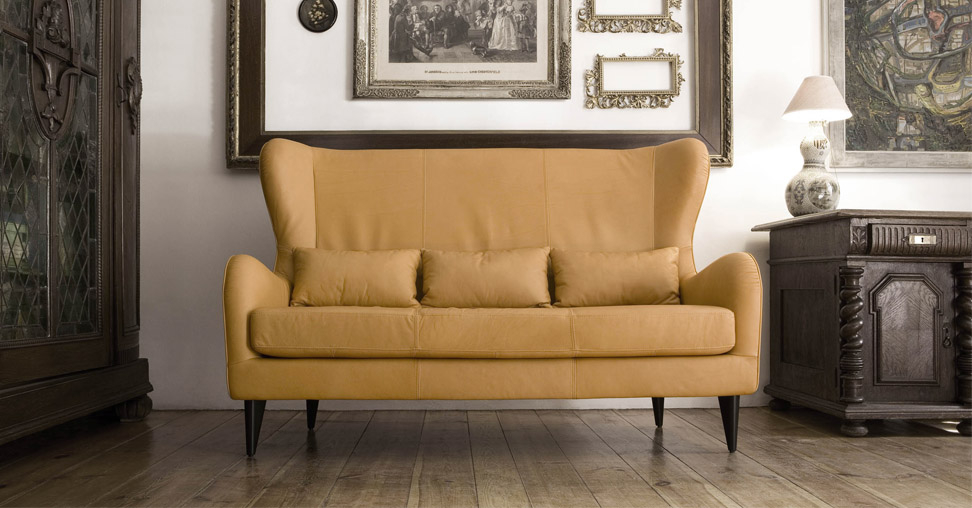 кожаный желтый диван