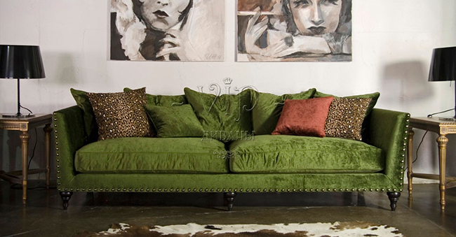 Итальянская мягкая мебель, зеленый диван