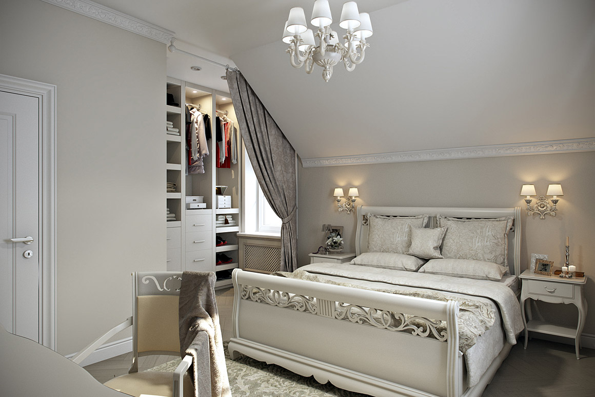 Спальня в современном классическом стиле с гардеробной